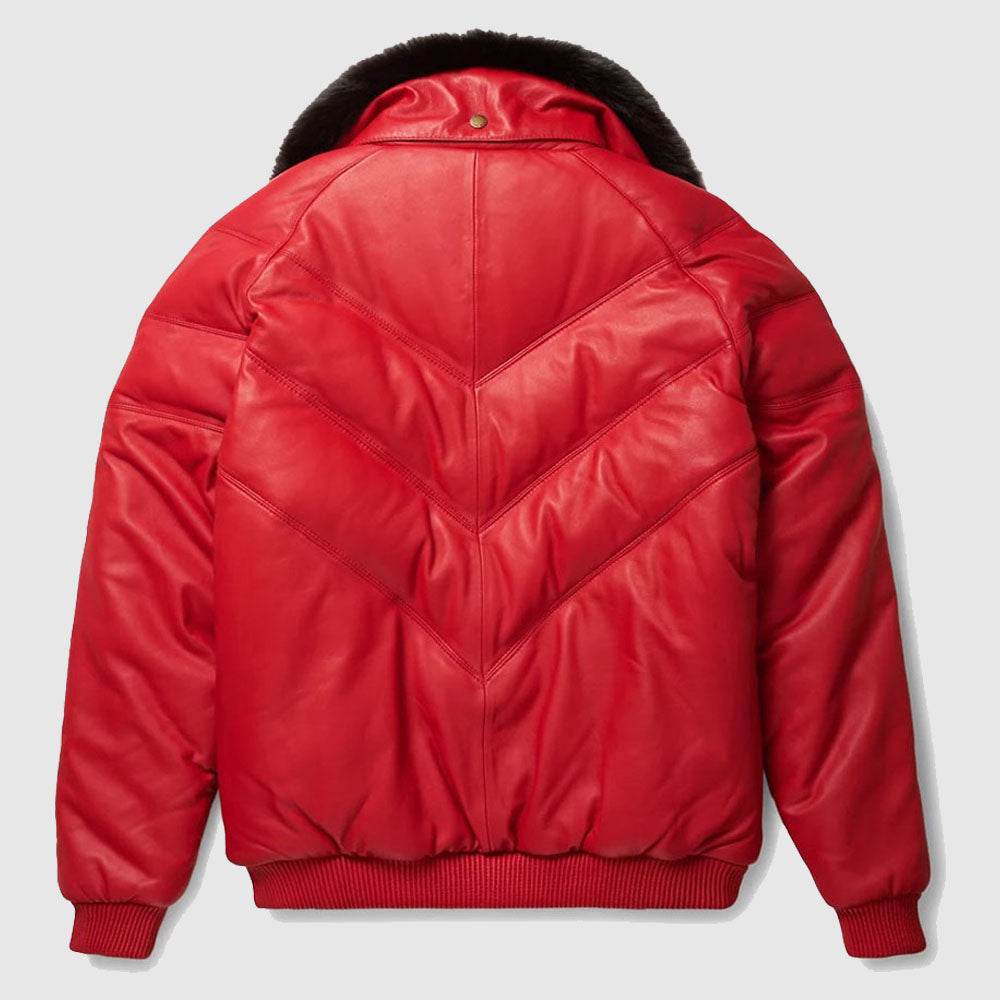 New Red Styles V-Bomber Leather Jacket