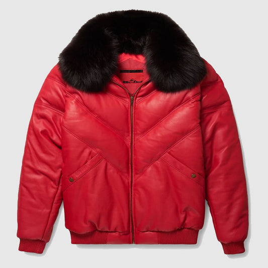 New Red Styles V-Bomber Leather Jacket
