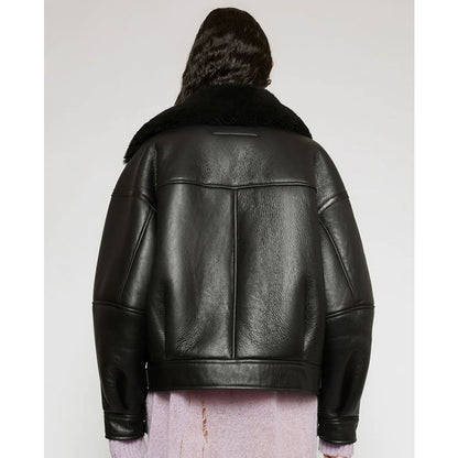 Shearling aviator black fur Leather jacket