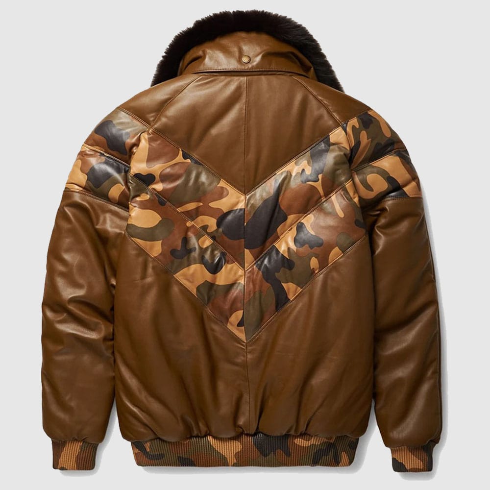 Stylish Color Brown V-Bomber Leather Jacket For Men