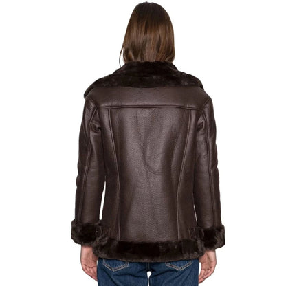 Veronica Women Fashion Black Aviator Shearling Blazer Coat