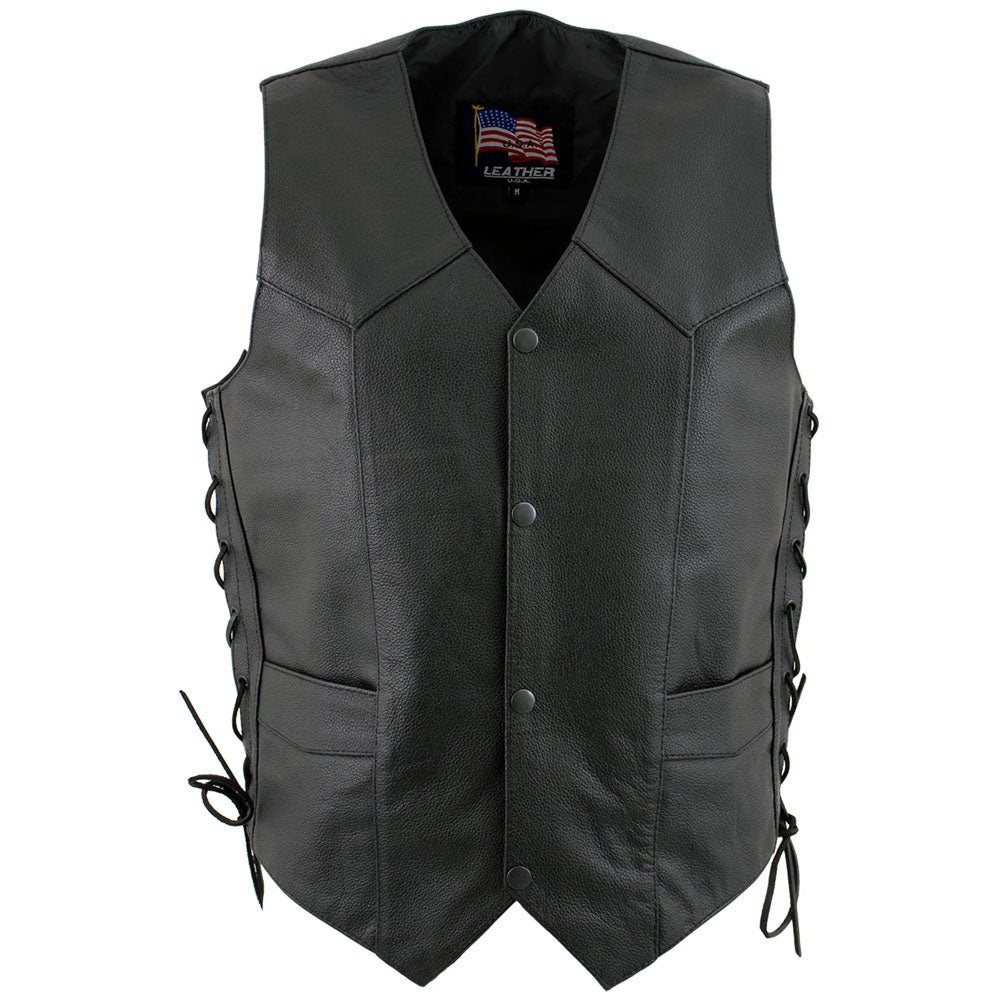 USA Leather 1202 Men’s Black Classic ‘Laced’ Leather Vest