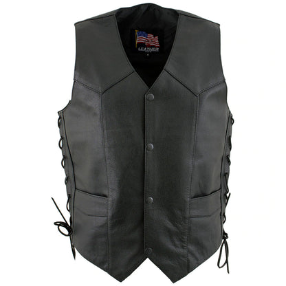 USA Leather 1202 Men’s Black Classic ‘Laced’ Leather Vest