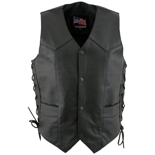 USA Leather 1202 Men’s Black Classic ‘Laced’ Leather Vest