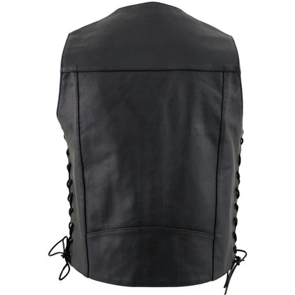 USA Leather 1204 Men’s Black ‘Dime’ Classic Leather Vest with Side Laces