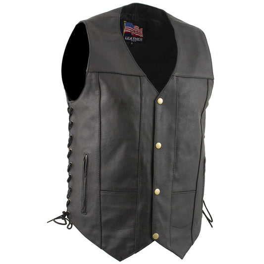 USA Leather 1204 Men’s Black ‘Dime’ Classic Leather Vest with Side Laces