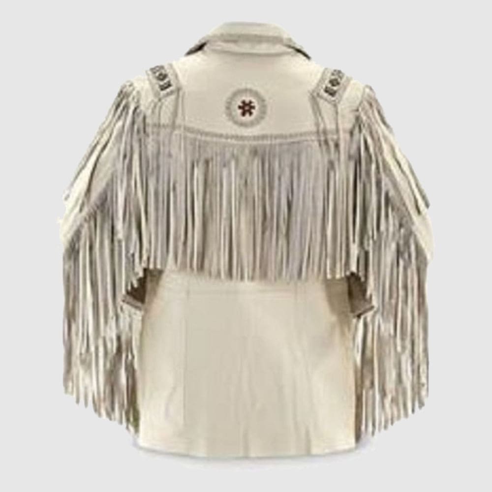 Western Men Cowboy Suede Jacket White Suede Leather Jacket