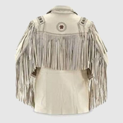 Western Men Cowboy Suede Jacket White Suede Leather Jacket