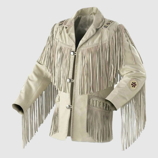 Western Men Cowboy Suede Jacket White Suede Leather Jacket
