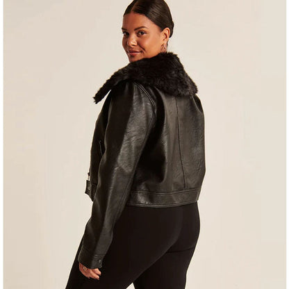 Women Black RAF B3 Sheepskin Shearling Aviator Leather Jacket