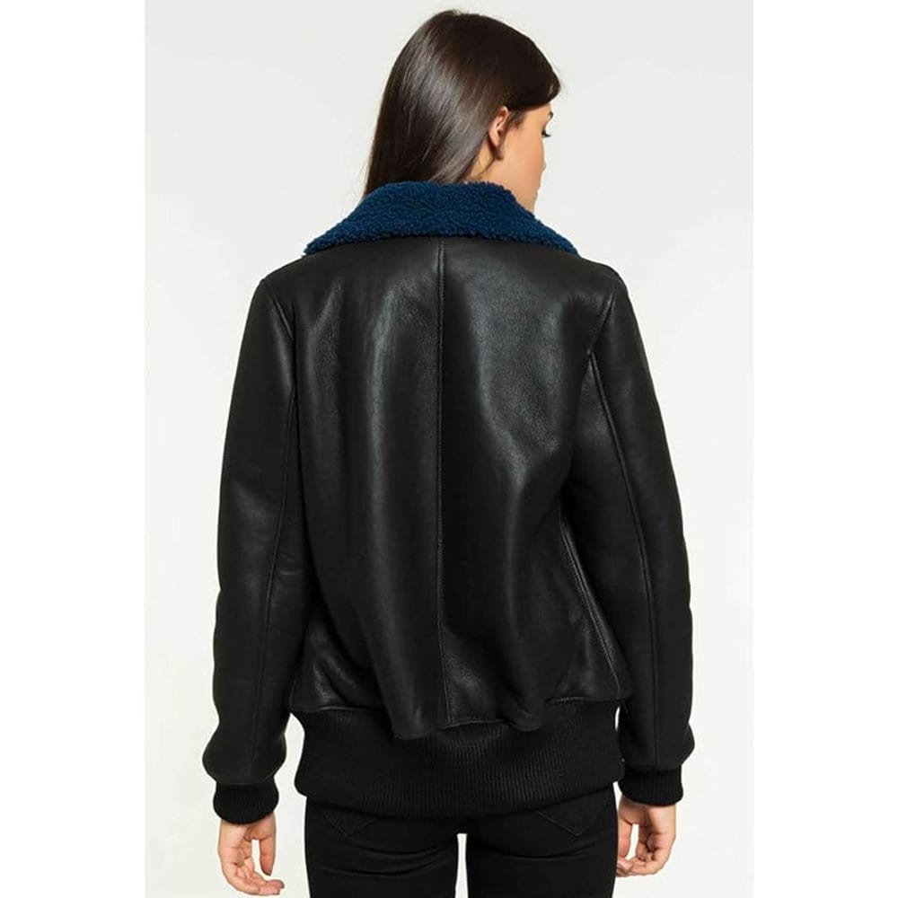 Women College Shearling Jacket Black Fur Coat