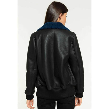 Women College Shearling Jacket Black Fur Coat